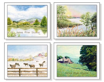 Landscape Painting Landscape Print Set. Landscape Mountain Landscape Farm Landscape Lake Landscape Barn Landscape River Landscape Set of 4.