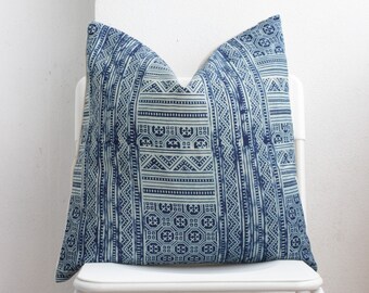 Hmong Batik Block Print Indigo Pillow Cover