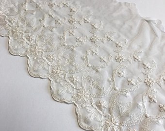 IVORY, 7.5" Wide, Embroidered Lace Trim, BTY By The Yard