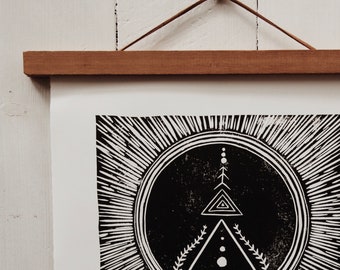 Sun to Land Print - Lino | Block Print | Home Decor | Art Print | Handmade | Art