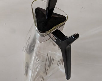 Vintage mid century Inland Glass triangular coffee carafe gold triangle diamonds atomic design MCM retro