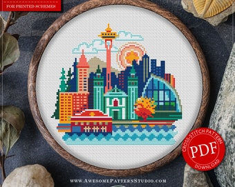 Seattle Cross Stitch Pattern for Instant Download *P076 | Easy Cross Stitch| Counted Cross Stitch|Embroidery Design| City Cross Stitch
