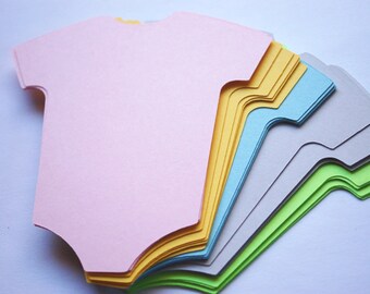 Baby Shower ONESIE Die Cut Cutout Cut Outs Paper Onesie Party Favor Gift Tags Parent Advice Card Garland | Shower Name Game DIY Nursery