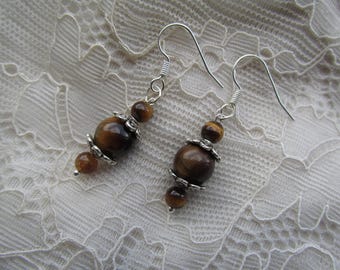 Silver tigers eye stone earrings