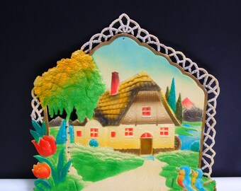 Home Sweet Home 1950s German Die Cut Embossed Sign Calendar Topper Numbered Marked