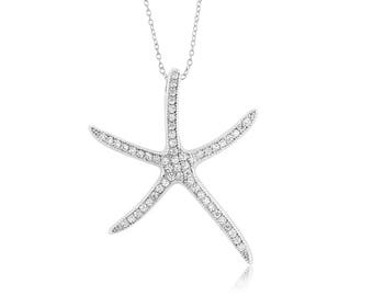 Rhodium plated Sterling Silver Lg Starfish w/cz pendant.