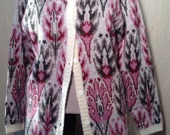 Vintage Lady Clansman Bermuda Wool Cardigan Sweater Jacket Sz L William Morris Pattern Thick Soft Patterned Yarn Bloomsbury Feel