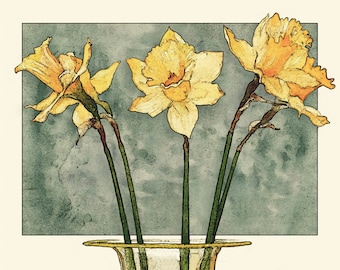 Daffodils Art Print, Daffodils, Daffodil Art Print, 8x10, Flower Art, Flower Illustration, Home Decor
