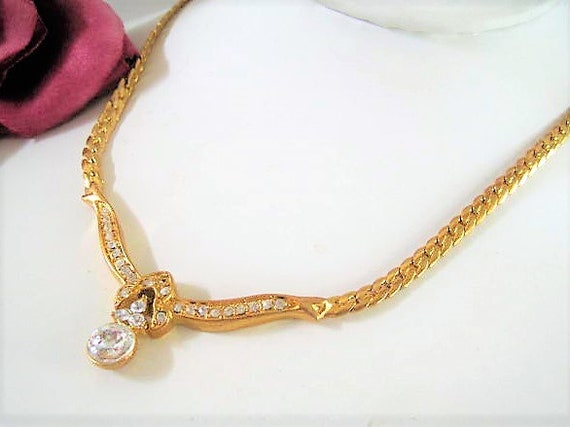 Solitaire CZ Necklace, Gold Tone, Necklace with Extension, Cubic Zirconia Gold Link Chain