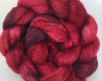 Cherry Bomb - hand dyed combed tops 100g spinning felting red