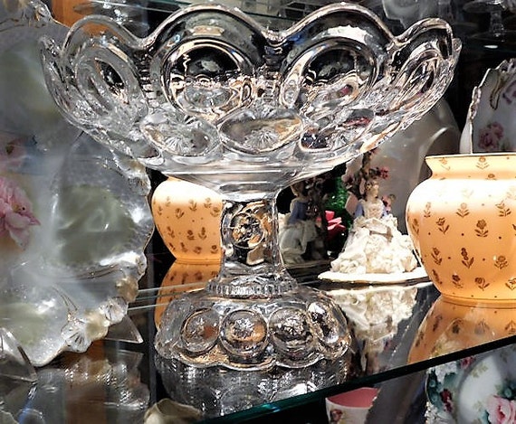 HUGE 1800s Victorian Antique Compote / Adams Palace Glass / Moon and Star