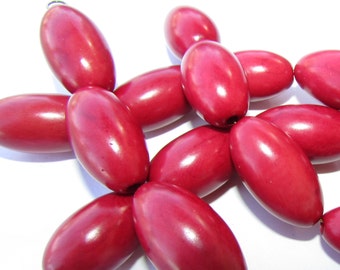 Red Tagua Nut Beads, Five 14mm Olive Beads, Organic Beads, Natural Beads, Vegetable Ivory Beads, EcoBeads