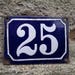 Vintage French House Number, Vintage Door Plaque, Blue Enameled Sign Number, Street Sign Number 25