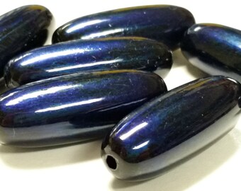 Royal Blue Cobalt Acrylic Barrel Beads Set of 6 - Navy Beads, Blue Beads, Barrel Beads, Tube Beads, Acrylic Beads, Shiny Blue Barrels