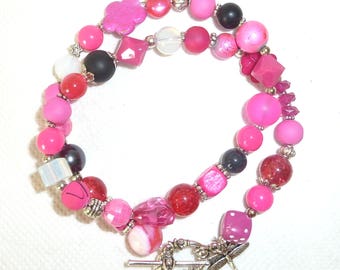 Wrap bracelet-Dragonfly-Pink, Anthracite & white-