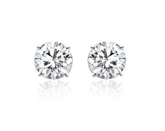 2.03 Carat Round Brilliant Cut Diamond Stud Earrings 14K White Gold