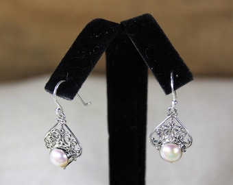 Pearl earrings, drop earrings, sterling silver earrings, dangle earrings