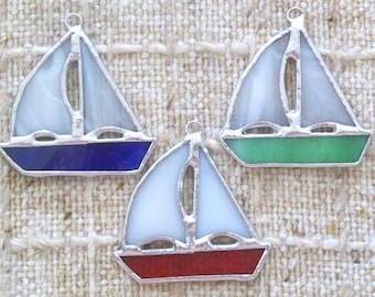 Sailboat ornament set 3 stained glass sailing ship ornaments