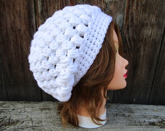 Women's Slouchy Hat, Crochet Beanie Hat, Winter Hats For Women, White Hat, Crochet Slouchy Beanie, Chunky Crochet Hat, Women's Hat
