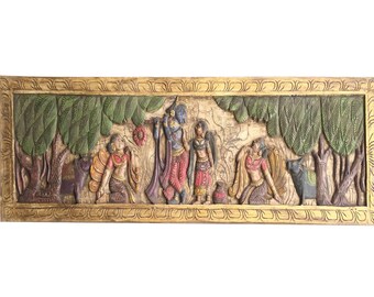 Vintage Krishna Fluting with Radha Headboard in Vrindavan Colorful mediation Yoga Decor