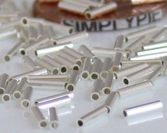 Liquid Silver Straight Tube Beads 5x1mm 100 Pcs Metal Brass Based