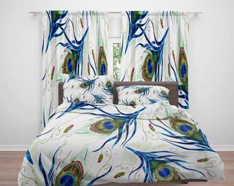 Bedding, Peacock Bedding, Peacock Comforter, Duvet Cover, Peacock Curtains, Pillows, Rug, Peacock Decor, Peacock, Bedroom Decor