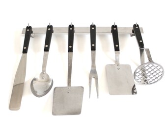 Ekco Vanadium / Flint Kitchen Utensils: Spatula, Icing Spreader, Meat Fork, Potato Masher, Basting Spoon, Soup Ladle Stainless Steel USA