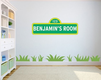 Sesame Street Wall Decal Stickers, Bedroom Wall Murals,Sesame Street Wall Mural,Nursery Wall Designs,Murals,Muppets,Big Bird,Elmo, nameplate