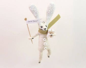 READY TO SHIP Vintage Inspired Spun Cotton Winter Bunny Rabbit Ornament