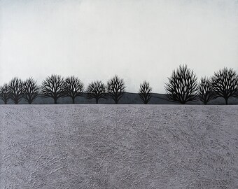 Intermission 10 - Archival 8x8 Art Print - Contemporary Landscape Painting - Winter Trees - by Natasha Newton
