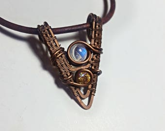 Wirewrap Moonstone and Sapphire Pendant