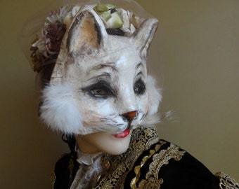 True Romance Paper mache White cat mask cat costume