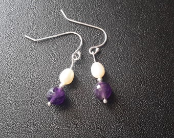 Sterling Silver Amethyst and Pearl Earrings