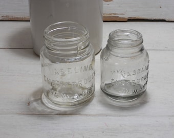 2 Vintage Clear Glass Vaseline Bottles - Chesebrough New York