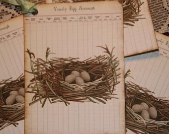Vintage Yearly Egg Account Ledger Bird Nest Tags