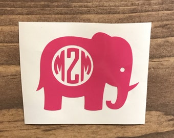 Elephant Monogram Decal, Vinyl Decal, Monogram car decal, Personalized decal, vinyl sticker, yeti decal, car decal, window decal