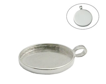 925 Sterling Silver Bezel Tray Pendant Bezel Cups for 25 mm Round Cabochons Round Pendant Mounting Silver Flat Back Blank Pendant ID33659