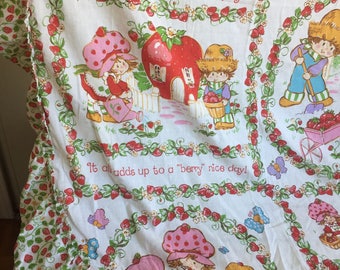 Vtg Strawberry Shortcake Curtains Drape Panel 80s Ruffled Berry Nice Day 1