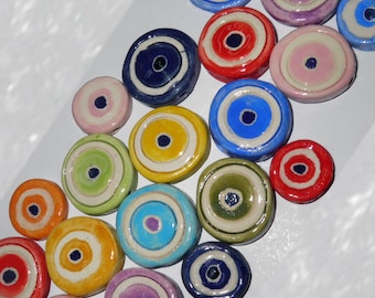 Ceramic Eye Beads 3cm Handmade Evil Eye Beads in 8 Colors - Greek Traditional for Good Luck - Evil Eyes - Handmade Ceramic Beads