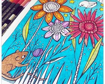 Printable Starry Florals Gift Colouring Page