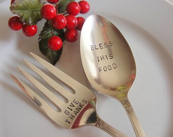 Serving Set Hand Stamped Fork and Spoon