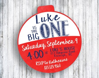 The Big One - Birthday Invitation - Red and White Bobber - Fishing Birthday - 1st Birthday Invitation