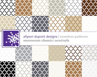 Moroccan Classic Digital Pattern Pack (Illustrator CS3) - Neutral Colors - Brown, Black, White, Ivory, Gray & Beige