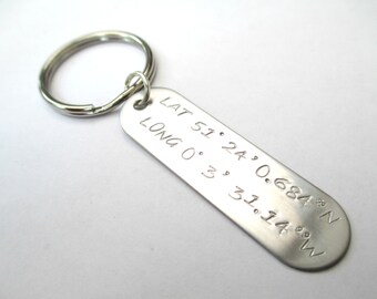 Longitude and Latitude CO-ORDINATES Keyring - handstamped
