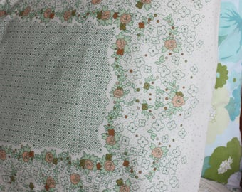 Vintage 70s floral green shabby chic retro pillowcase