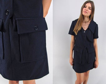 60s Mod Shift Dress / Vintage Scooter Dress / Mod Mini Dress / Wool Shift Dress Δ size: M