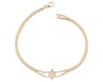 Gold Star Of David Bracelet, Magen David Bracelet, Diamond Star Of David, Jewish Star Bracelet, Bat Mitzvah Gift, Jewish Jewelry, Judaica