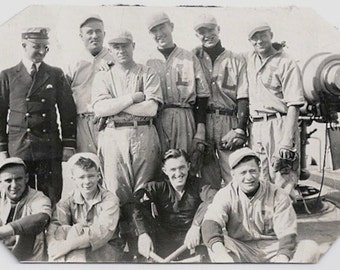 Old Photo Men wearing Baseball Uniforms on Us Military Ship Baseball Glove Photograph 1910s vintage snapshot