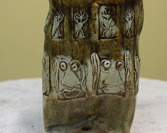 Tri Foot Sculpted Stoneware Vase