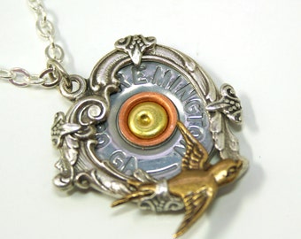 Steampunk Heart Necklace Bullet Necklace Ammo Necklace Bullet Jewelry